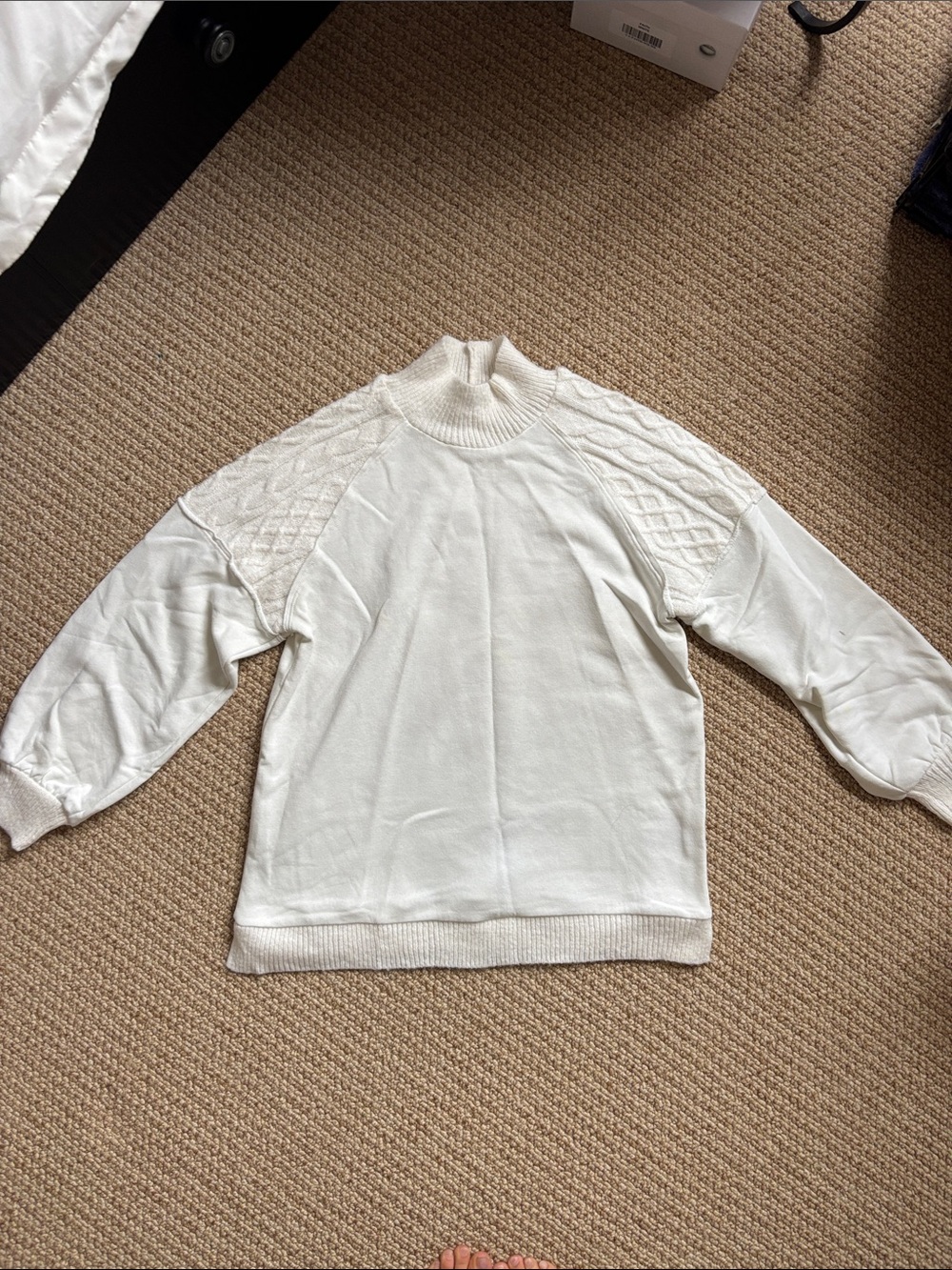 Time and Tru White Cable-Shoulder Mockneck Sweater